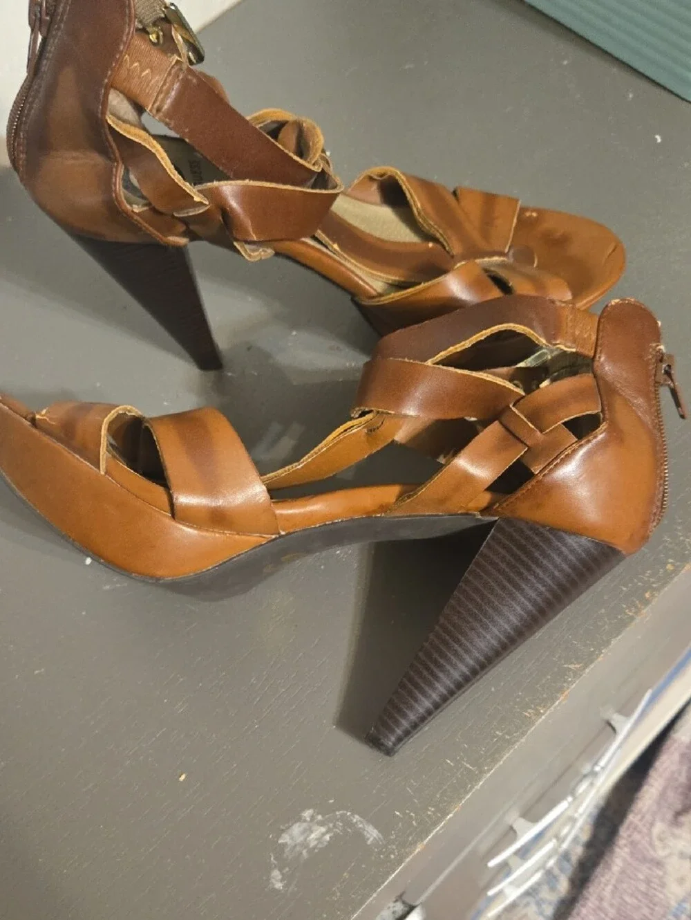 Guess Cognac Brown Strappy High Heel Sandals